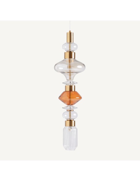 Lámpara Colgante de Cristal en Tonos Neutros Ahumado y Acero Cobre – Vical Home