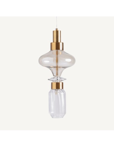 Lámpara Colgante de Cristal Tonos Neutros Ahumado y Acero Cobre – Vical Home