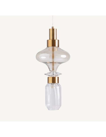 Lámpara Colgante de Cristal Tonos Neutros Ahumado y Acero Cobre – Vical Home