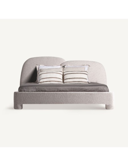 Cama Alevia Contemporánea en Poliéster Beige Jaspeado y Madera de Fresno – Vical Home