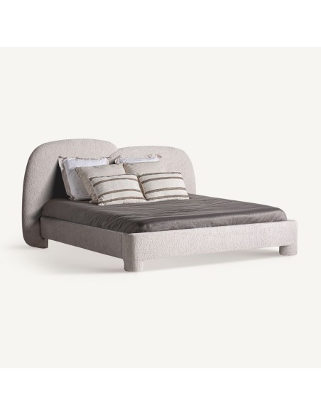 Cama Alevia Contemporánea en Poliéster Beige Jaspeado y Madera de Fresno – Vical Home