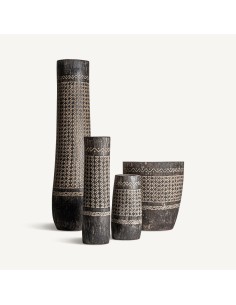 Jarrón Nantua VICAL Home – Madera de palma marrón tallada... 2