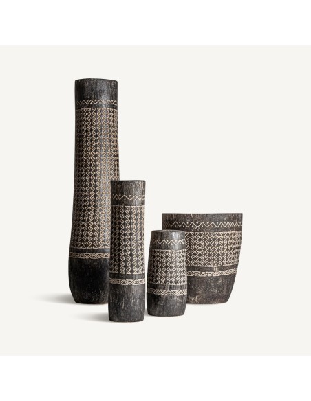 Jarrón Nantua VICAL Home – Madera de palma marrón tallada artesanalmente