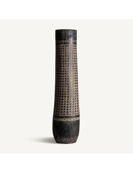 Jarrón Nantua VICAL Home – Madera de palma marrón tallada artesanalmente