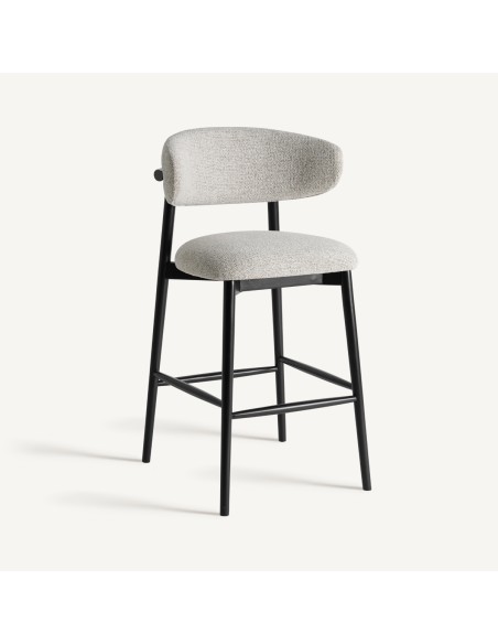 Taburete Alto Vical Home – Madera Negra y Tapizado Beige