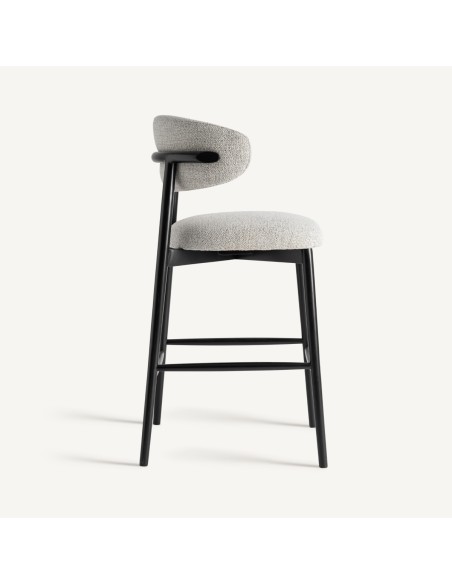 Taburete Alto Vical Home – Madera Negra y Tapizado Beige