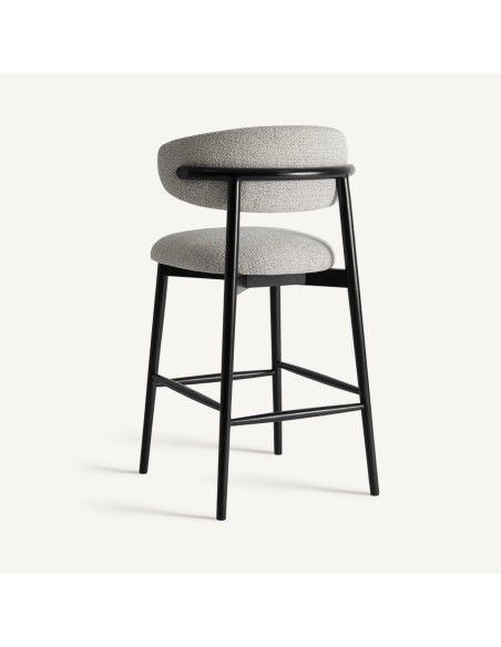 Taburete Alto Vical Home – Madera Negra y Tapizado Beige