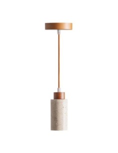 Lámpara de colgar en travertino beige y madera marrón –... 2
