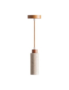 Lámpara de colgar en travertino beige y madera marrón –... 2