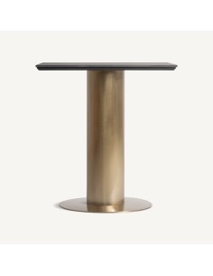 Mesa bar Tasque en acero dorado y porcelánico negro Vical...