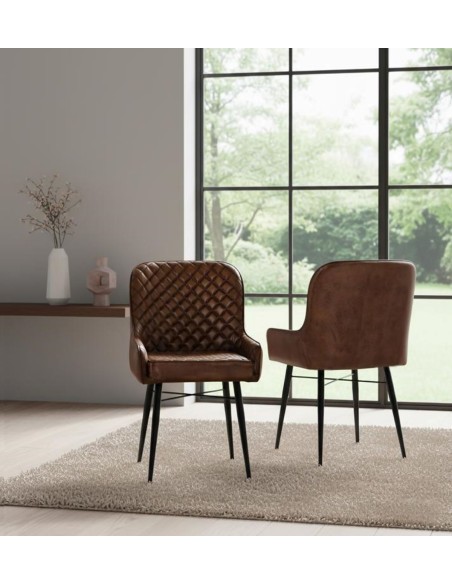 Silla de Piel Marrón Envejecido Giner y Colomer – Diseño Capitoné y Estructura Metálica