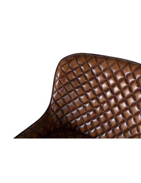 Silla de Piel Marrón Envejecido Giner y Colomer – Diseño Capitoné y Estructura Metálica