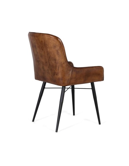 Silla de Piel Marrón Envejecido Giner y Colomer – Diseño Capitoné y Estructura Metálica