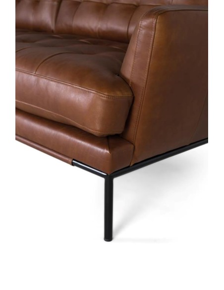 Sofá 3 Plazas de Piel Marrón Giner y Colomer – Diseño Capitonné y Estilo Vintage