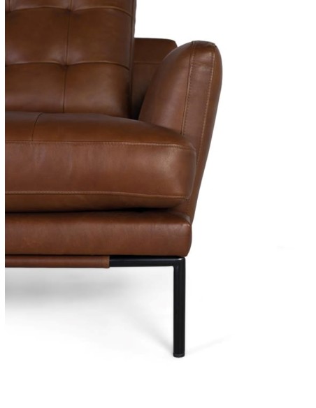 Sofá 3 Plazas de Piel Marrón Giner y Colomer – Diseño Capitonné y Estilo Vintage