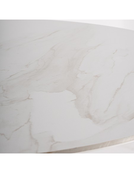 Mesa de Comedor Lherm Vical Home – Porcelánico Blanco y Madera Marrón de Estilo Contemporáneo