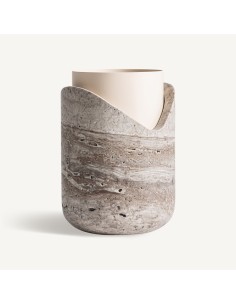 Jarrón Art Deco de Mármol Beige y Acero Dorado – Vical Home