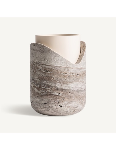 Jarrón Art Deco de Mármol Beige y Acero Dorado – Vical Home