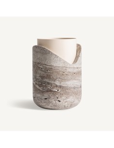 Jarrón Art Déco de Mármol Beige y Acero Dorado | Vical Home