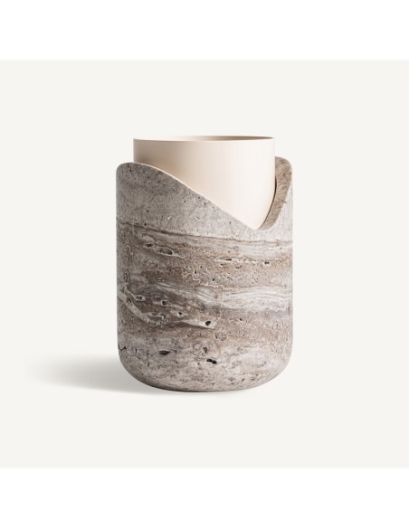 Jarrón Art Déco de Mármol Beige y Acero Dorado | Vical Home