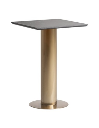 Mesa bar Tasque en acero dorado y porcelánico...