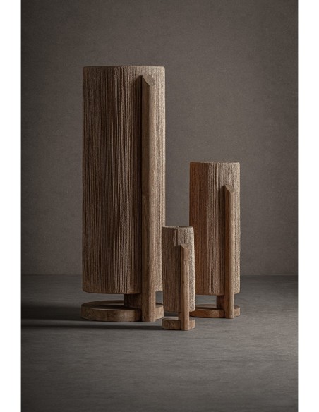 Lámpara de pie Jacquard de Vical Home – lámpara de diseño en madera de mango y rafia natural