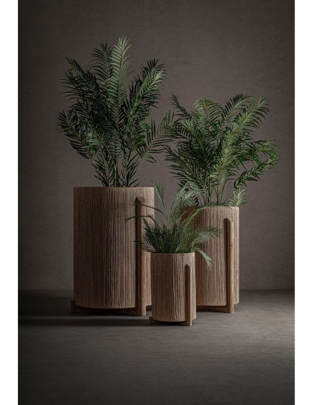 Macetero Jacquard de Vical Home – Estilo Contemporáneo en Madera y Rafia