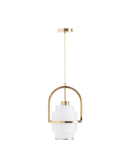 Lámpara de colgar en cristal blanco y acero bronce – Vical Home | 24x24x39 cm