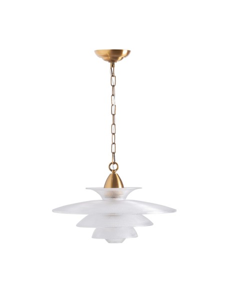 Lámpara de colgar en cristal transparente y acero dorado – Vical Home | 48x48x42 cm