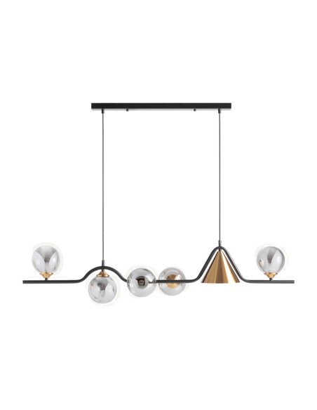 Lámpara de colgar en cristal gris ahumado, acero cobre y hierro negro – Vical Home | 123x33x27 cm