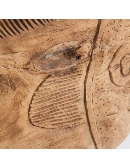 Figura Decorativa Taskent de Madera de Teka – Estilo Étnico Natural Envejecido