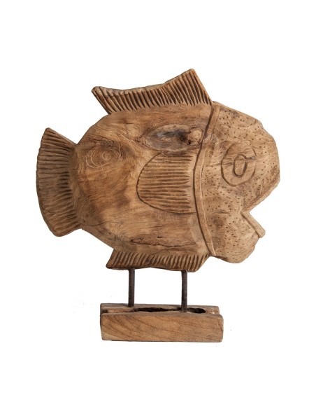 Figura Decorativa Taskent de Madera de Teka – Estilo Étnico Natural Envejecido