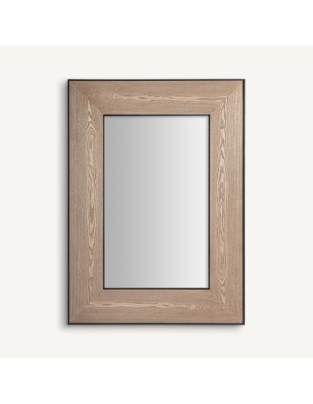 Espejo Lugano de Vical Home en Fresno Marrón Claro con Detalles en Hierro Negro | Estilo Art Déco Moderno