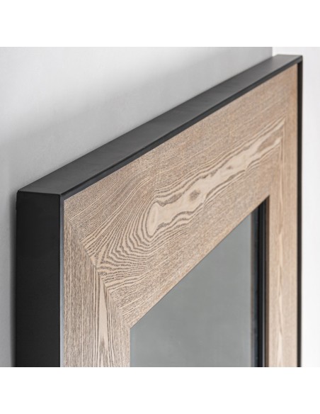 Espejo Lugano de Vical Home en Fresno Marrón Claro con Detalles en Hierro Negro | Estilo Art Déco Moderno