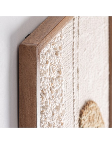 Cuadro Tum Contemporáneo en Algodón Tonos Neutros y Madera de Mango – Vical Home
