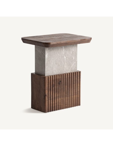 Mesa auxiliar Anzex Vical Home de madera de mango y mármol – Estilo contemporáneo
