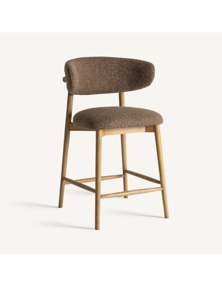 Taburete Erlec Vical Home de Estilo Clásico en Poliéster Color Topo y Madera de Fresno