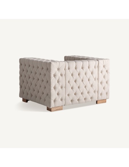 Sillón Genhof Vical Home de Estilo Clásico en Madera de Fresno y Terciopelo Beige