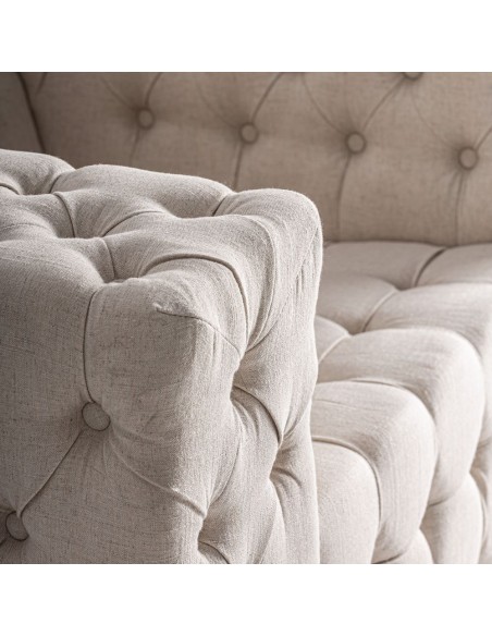 Sillón Genhof Vical Home de Estilo Clásico en Madera de Fresno y Terciopelo Beige