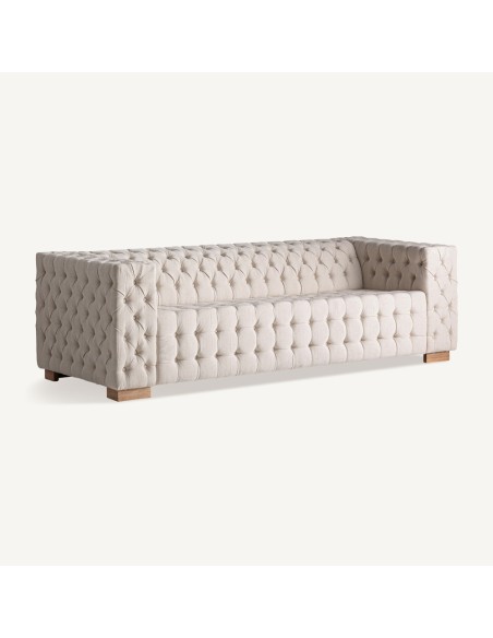 Sofá Genhof Vical Home de Estilo Contemporáneo en Madera de Fresno y Terciopelo Beige