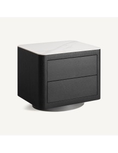 Mesita de Noche Wholen Art Déco – Madera, Roble y Piedra... 2