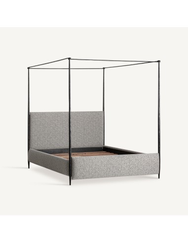 Cama de Hierro Negra con Tapizado de Algodón...