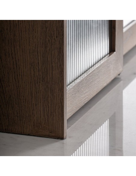 Mueble bar VICAL Home en roble con mármol blanco y cristal – Conjunto 2 piezas