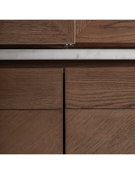 Mueble bar VICAL Home en roble con mármol blanco y cristal – Conjunto 2 piezas