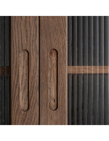 Mueble bar VICAL Home en roble con mármol blanco y cristal – Conjunto 2 piezas