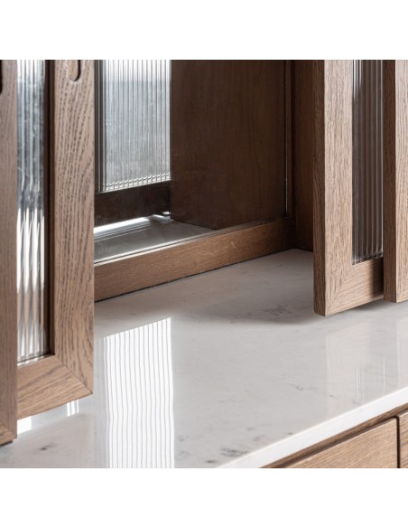 Mueble bar VICAL Home en roble con mármol blanco y cristal – Conjunto 2 piezas