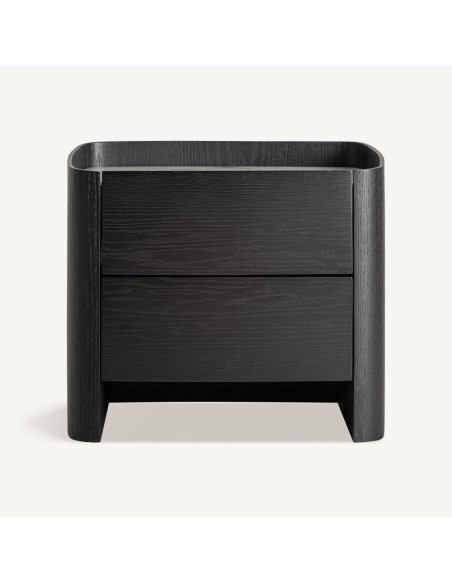 Mesita de Noche Haesa VICAL Home en madera negra y piedra sinterizada