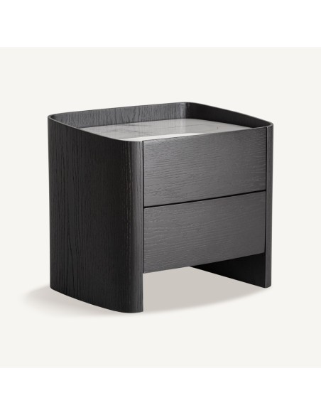 Mesita de Noche Haesa VICAL Home en madera negra y piedra sinterizada