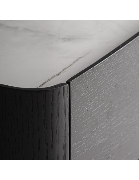 Mesita de Noche Haesa VICAL Home en madera negra y piedra sinterizada