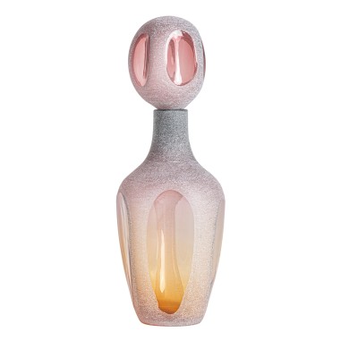 Jarrón Yaeko Alto de Vidrio Rosa y Ámbar –...